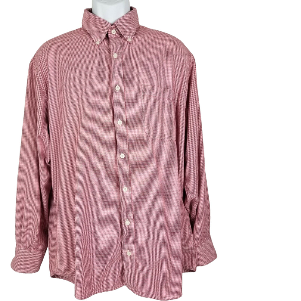 Henry Grethel Mens Button Up Shirt Large Red Plaid Checks Pocket Casual